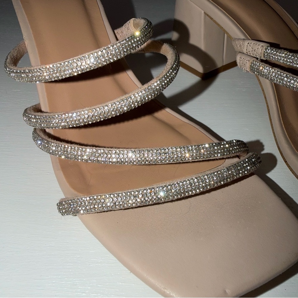 EUC Size 7 A New Day Nude Rhinestone Strap Block Heel Sandals Strappy Block Heel